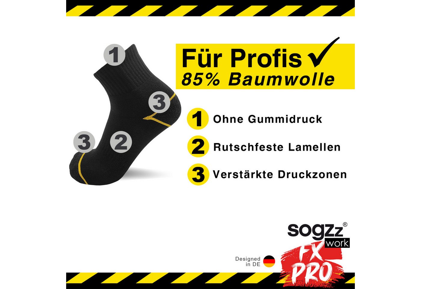 sogzz Arbeitssocken kurz 8-16 Paar halbhoch aus 85% Baumwolle mit Kurzschaft für Herren (kurze Work FX PRO Quarter, 8-Paar, Arbeit Socken schwarz) Bild 5