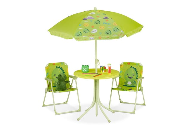 relaxdays Garten-Kindersitzgruppe Camping Kindersitzgruppe mit Schirm, Monster