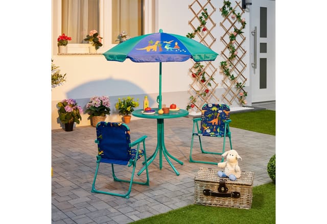 relaxdays Garten-Kindersitzgruppe Camping Kindersitzgruppe mit Schirm, Dino