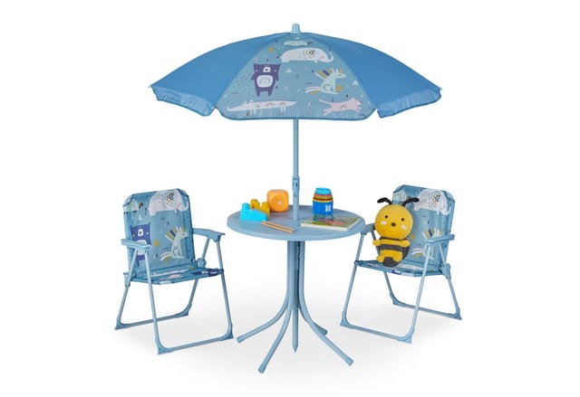 relaxdays Garten-Kindersitzgruppe Camping Kindersitzgruppe mit Schirm, Tiere