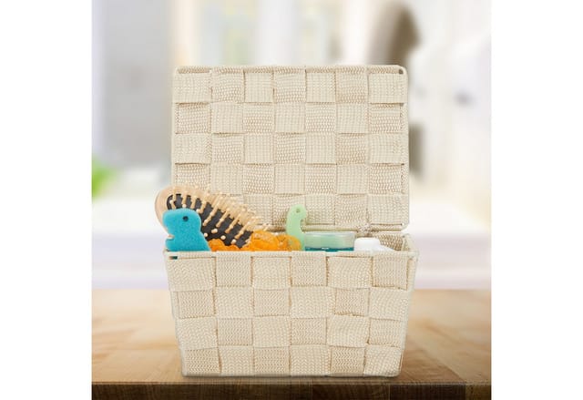 relaxdays Aufbewahrungskorb mit Deckel, Beige