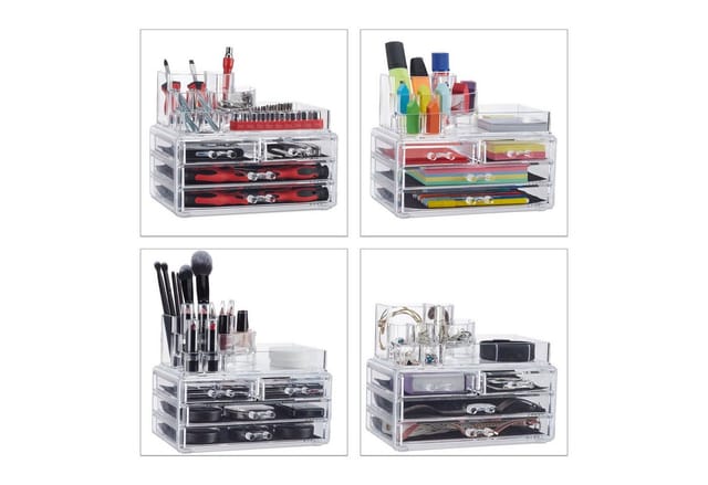 relaxdays Make-Up Organizer mit 4 Schublade, transparent