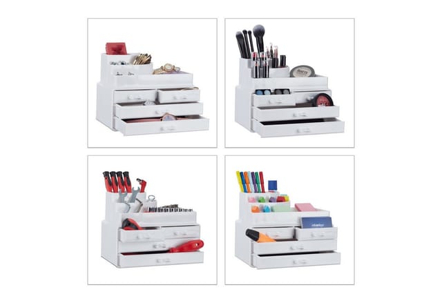 relaxdays Make-Up Organizer mit 4 Schublade, weiß