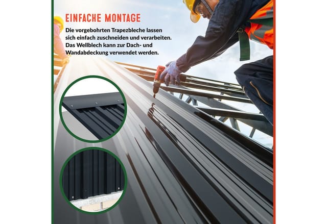 Gardebruk Wellplatte, 12x Trapezblech 129cm x 46cm = 7m² verzinkt Profilblech Dachblech