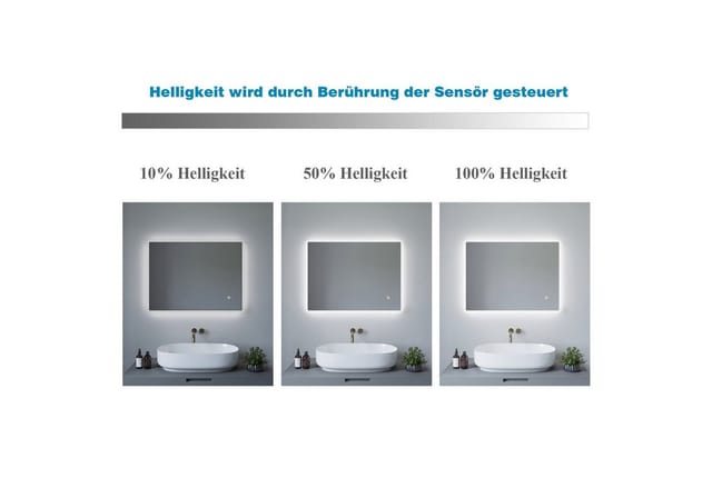 AQUALAVOS Badspiegel Led Badspiegel Touch Wandspiegel mit Beleuchtung 70x50cm Kaltweiß IP44, Touch-Schalter Dimmbar, Horizontale / vertikal Aufhängung