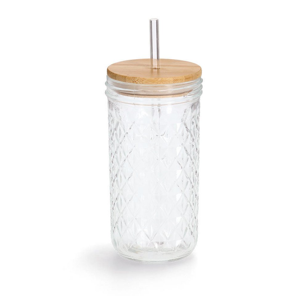 Zeller Present Küchenorganizer-Set Trinkglas m. Bambusdeckel u. Glasstrohhalm Bild 3