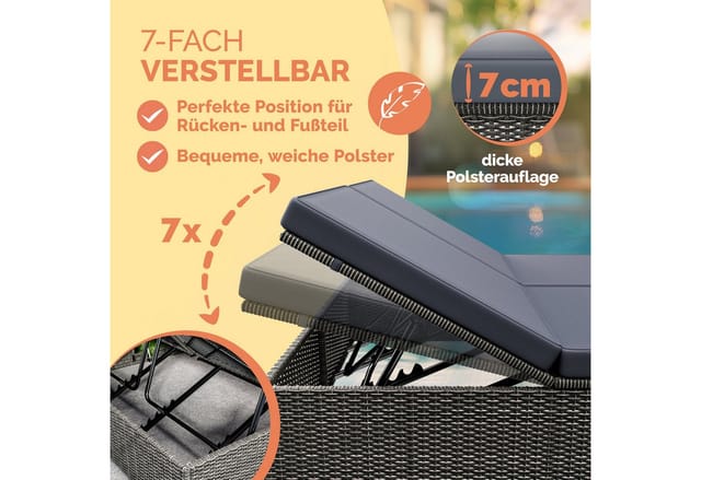 Casaria Gartenliege, Doppelliege Klapptisch Wetterfest 7-fach Höhenverstellbar Liegestuhl