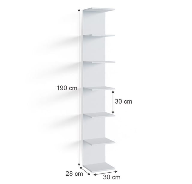 Vicco Wandregal Paolo, Weiß, 30 x 190 cm mit 6 offenen Fächern, 1-tlg.