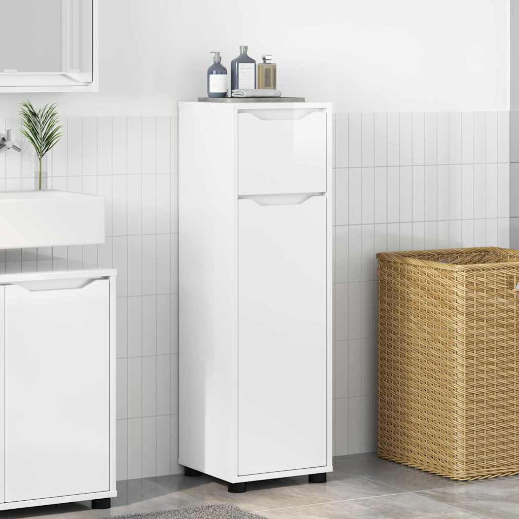 Badezimmerschrank Mit Regal Hochglanz Weiß 30,5 X 30 X 101 Cm