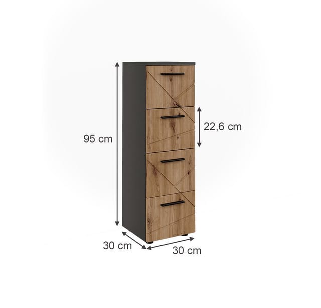 Vicco Midischrank Irma, Anthrazit/Artisan, 30 x 95 cm mit 4 Schubladen (1-St)