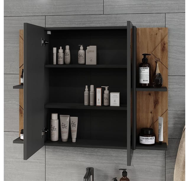 Vicco Badezimmerspiegelschrank Irma, Anthrazit/Artisan, 100 x 75 cm mit 2 Türen (1-St)