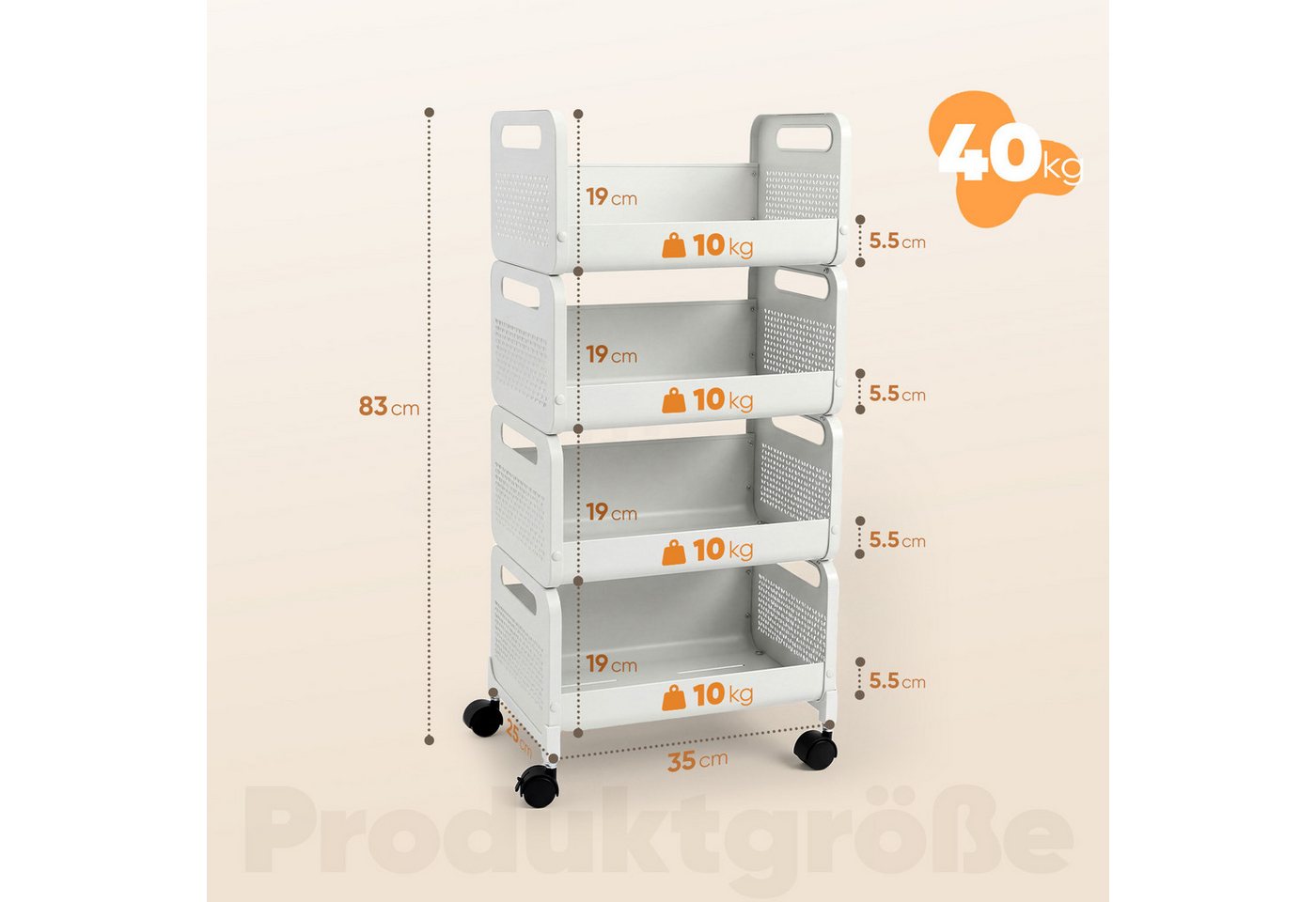 Sekey Küchenwagen Rollwagen Küche 25 cm breit, servierwagen mit rollen, gemüseregal küchenwagen Metall Aufbewahrungsregal, mit 4 Ebenen Bild 2