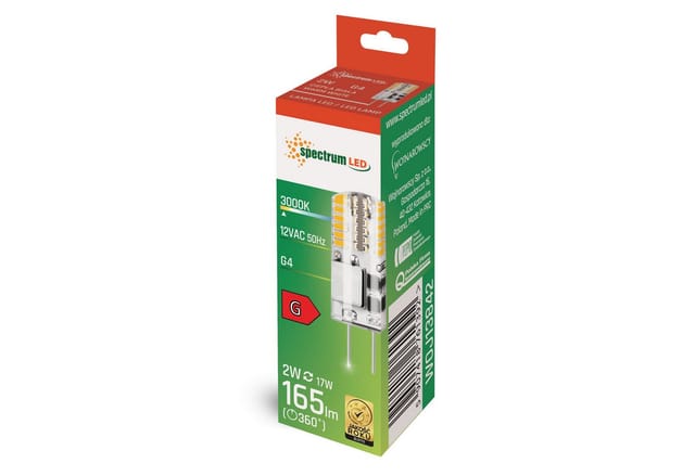 Spectrum LED-Leuchtmittel LED G4 2W = 17W Stiftsockellampe 165lm 12V 270° Warmweiß 3000K, G4, Warmweiß