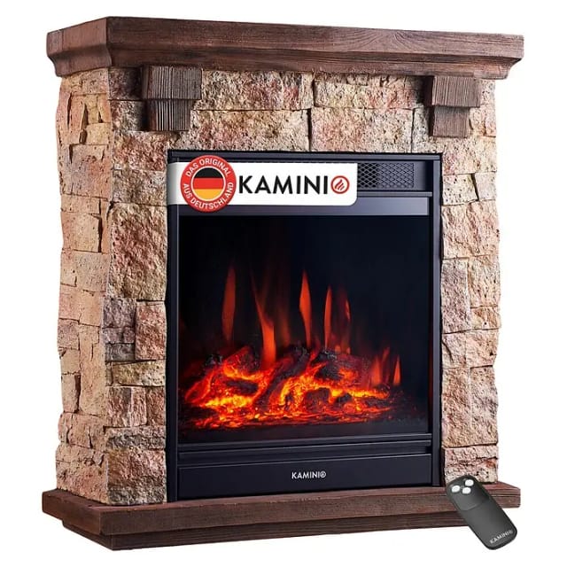 KAMINIO Elektrokamin JUAN, Elektrischer Kamin mit 3D-Flammeneffekt, Heizung 1800W