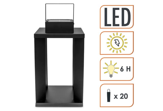 Spetebo LED Laterne Metall Solar Laterne schwarz 25 LED, Mit AN-/AUS-Schalter, LED fest integriert, warm weiß, Praktische Einschaltautomatik