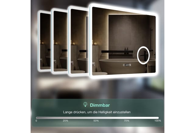GIMBELEN Badspiegel mit LED-Beleuchtung, Badezimmerspiegel 100x60 cm, dimmbar (1-St), 3-facher Vergrößerung, Anti-Beschlag, Speicherfunktion, IP44