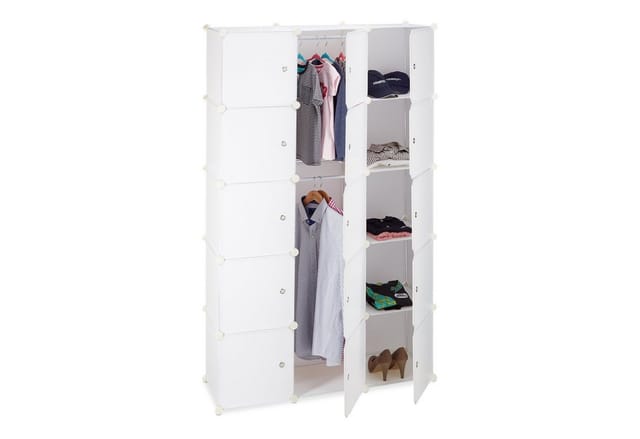 relaxdays Steckregal Regalsystem Kleiderschrank 11 Fächer, weiß