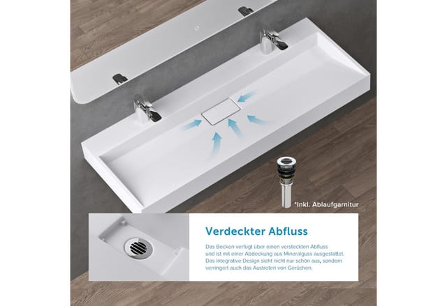 doporro Waschbecken Aufsatzwaschbecken Waschtisch aus Mineral mit Ablaufgarnitur Col19, mit Hahnlöcher