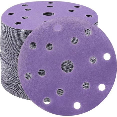 150-mm-schleifscheiben, Körnung 120, Schleifpapier, 60 Stück, 15 Löcher, Schleifscheiben Für Exzenterschleifer (lila)