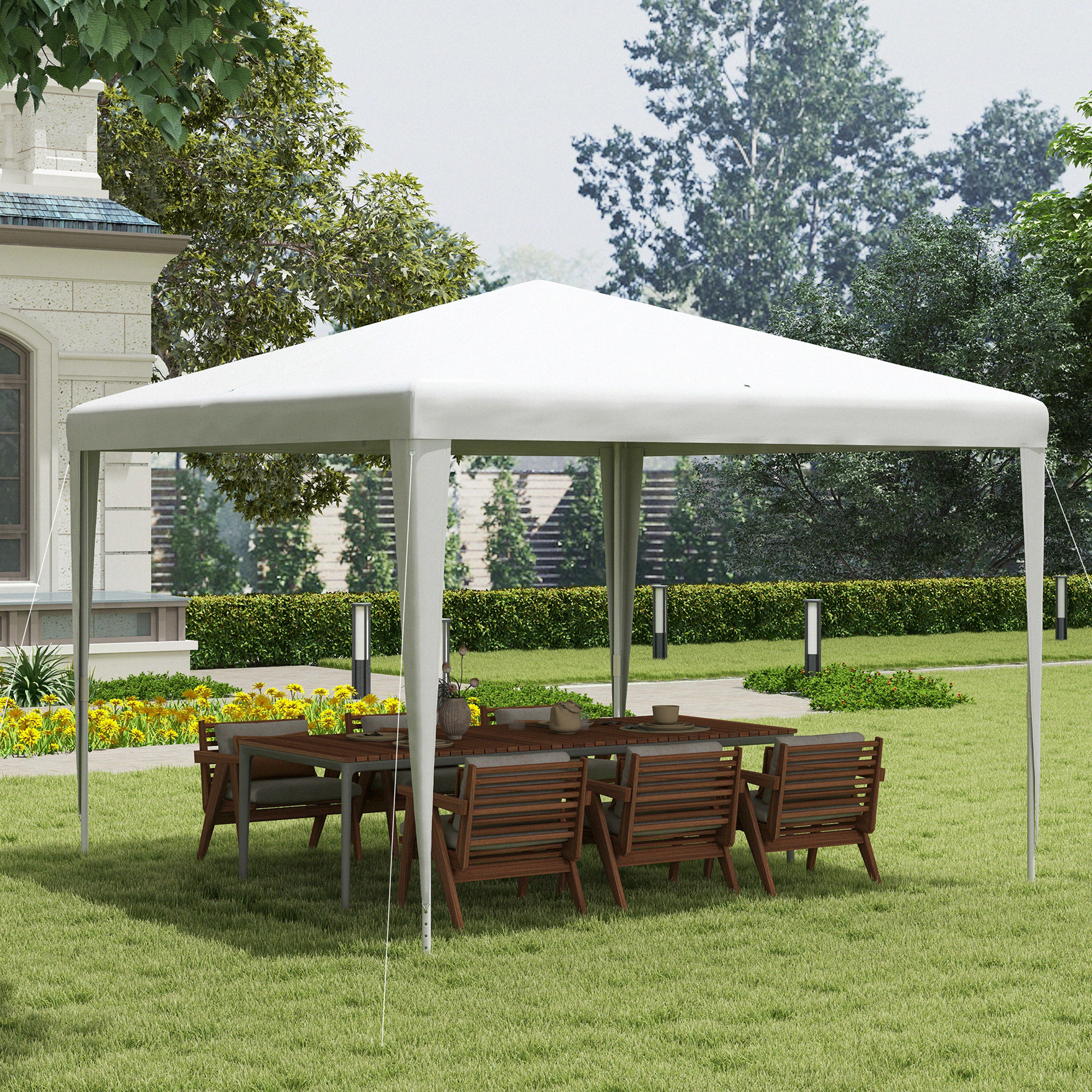 Gartenzelt Pavillon 293 X 293 X 252 Cm – Stahlrohrgestell & Pe-gewebe 100 G/m², Inkl. 4 Spanngurte & 8 Bodenhaken, Wasserabweisend Mit Drainagelöchern – Für Garten, Terrasse, Feste & Märkte