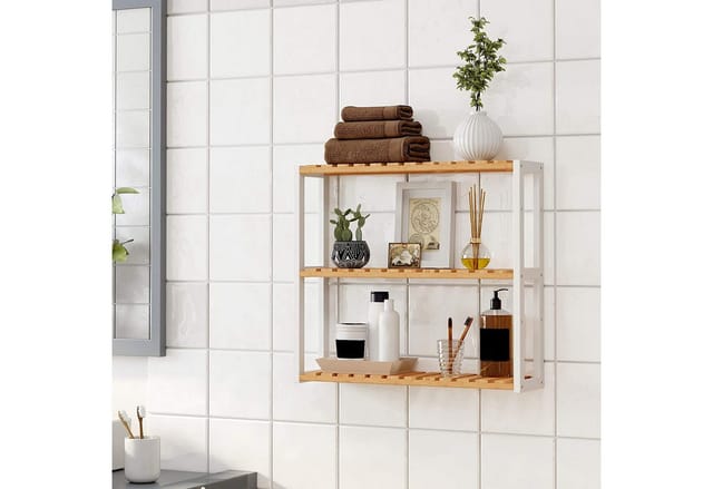 SONGMICS Badregal Badezimmerregal, mit 3 verstellbaren Ablagen, Wandmontage
