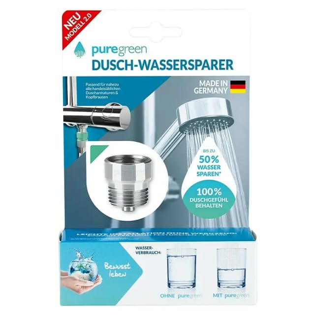 puregreen Duscharmatur Wassersparer für die Dusche - Spart bis zu 50 % Wasser - chromfarben