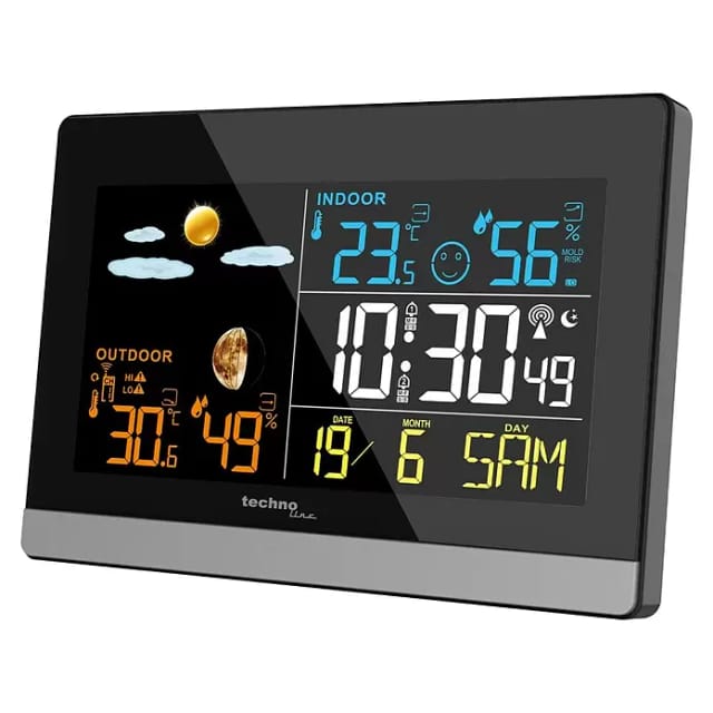 technoline WS 6455 Wetterstation (inklusive Außensender, Wetterstation mit farbiger LCD-Anzeige)