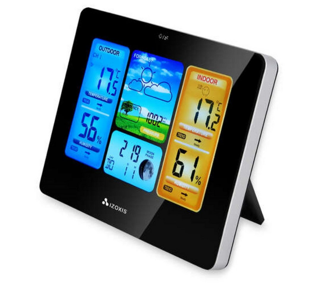 IZOXIS Drahtlose Hygrometer-Wetterstation mit LCD-Display und Außensensor Funkwetterstation (LCD-Display, drahtloser Sensor, Temperatur- und Feuchtigkeitsmessung)