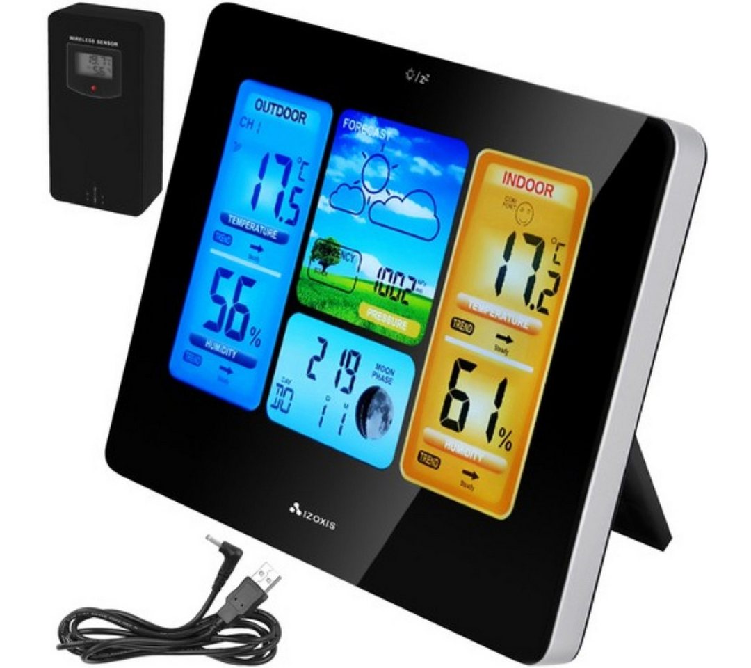 IZOXIS Drahtlose Hygrometer-Wetterstation mit LCD-Display und Außensensor Funkwetterstation (LCD-Display, drahtloser Sensor, Temperatur- und Feuchtigkeitsmessung) Bild 3