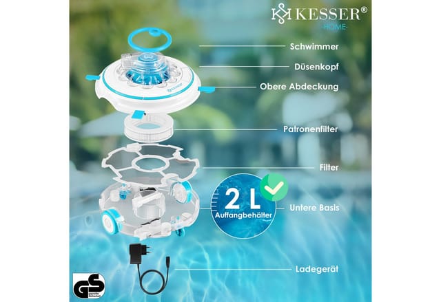 KESSER Poolroboter, Poolroboter Poolsauger Poolreiniger Akku Aqua-9000 mit Transporttasche