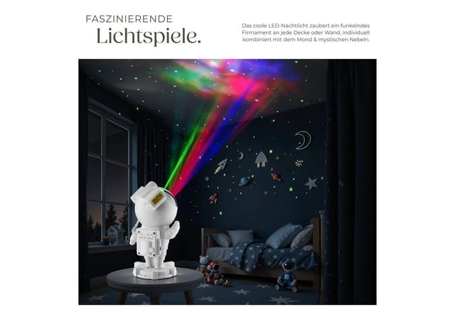 tectake LED Nachtlicht LED-Sternenhimmel-Projektor Astronaut, inkl. Bluetooth, Bluetooth- und Music-Funktion mit 8 Sounds sowie Timer