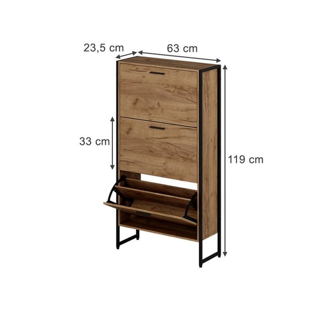 Vicco Schuhkipper Folda, Goldkraft Eiche/Schwarz/Schwarz, 63 x 119 cm mit 3 Kippfächern (1 St)