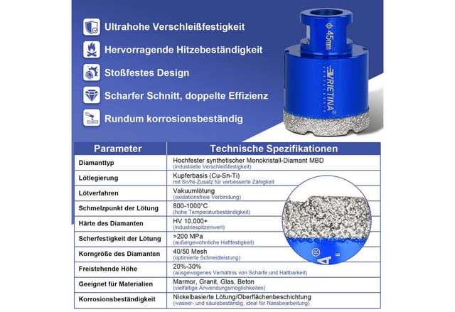 XERSEK Bohrkrone Diamantbohrkrone Vakuumlötung M14, Ø6-150mm Fliesenbohrer Trockenbohr., Schnelles Diamantbohrer für Fliesen, Granit, Marmor Keramik, Langlebig, Rost Hitzebeständig, Hohe Bohrgeschw. 3x läng. Lebensdauer