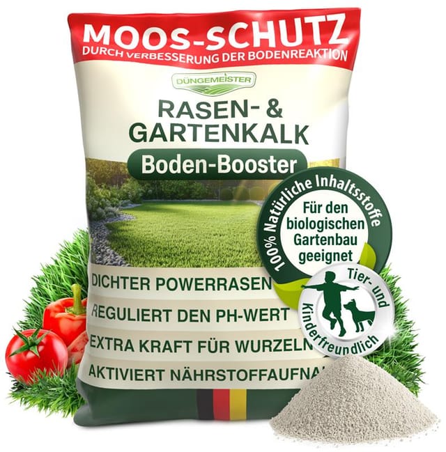 DÜNGEMEISTER Rasenkalk hochwertiger Rasen- & Gartenkalk 10/20/30kg, zur pH-Optimierung und Bodenverbesserung
