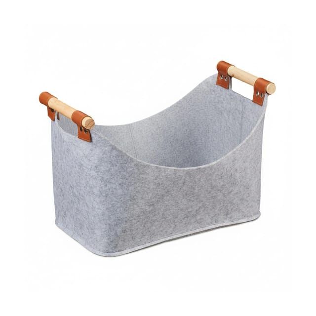 relaxdays Aufbewahrungskorb Filztasche mit Holzgriffen, Hellgrau