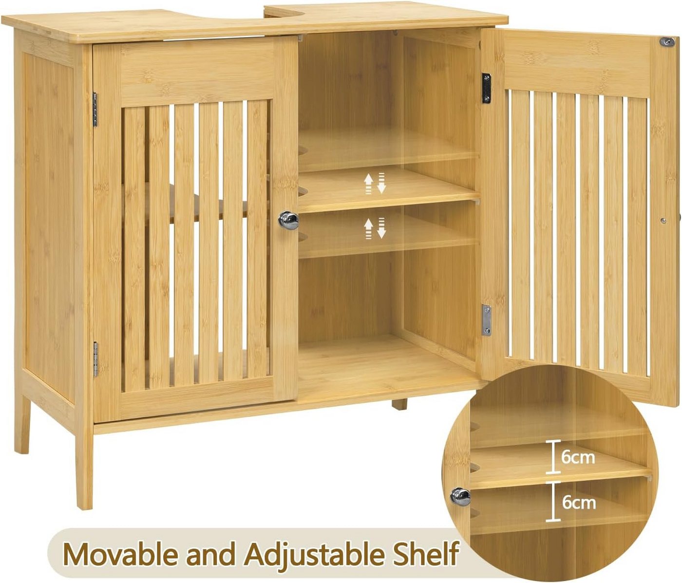 EUGAD Waschbeckenunterschrank (1-St) aus Bambus, Verstellbarer Einlegeboden, 60x60x30cm