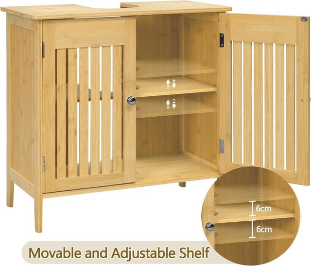 EUGAD Waschbeckenunterschrank (1-St) aus Bambus, Verstellbarer Einlegeboden, 60x60x30cm