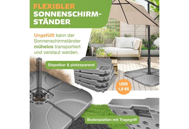 KESSER Kunststoffschirmständer, Sonnenschirmständer 4-teilig Schirmgewicht Schirmständer