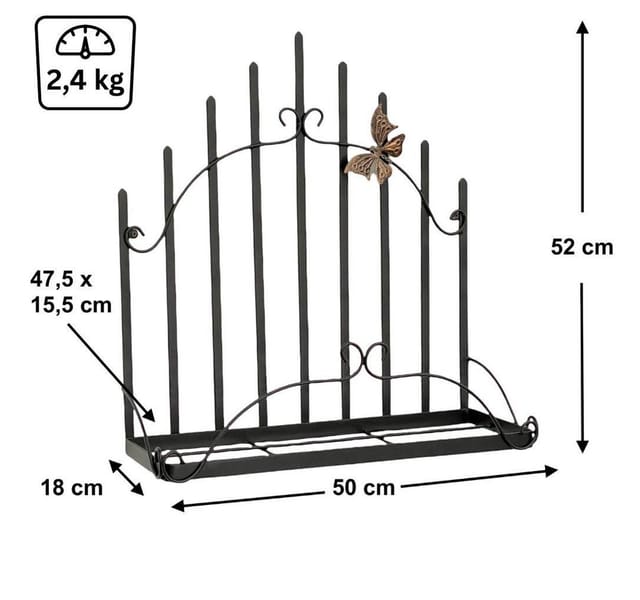 DanDiBo Blumenständer Wandblumenhalter Metall Schwarz 50 cm Wandregal 96237 Blumenregal, Wandtopfhalter