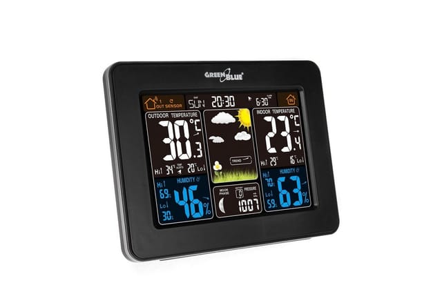 GreenBlue GB523 mit großem Display für Zuhause Wetterstation (Einfach zu bedienen, Temperatur, Luftfeuchtigkeit und Uhrzeit)