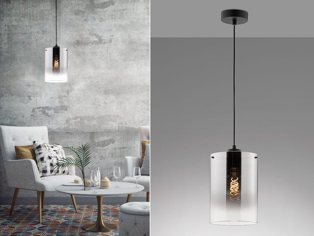 FISCHER & HONSEL LED Pendelleuchte, Dimmfunktion, LED wechselbar, Warmweiß, Lampenschirm Zylinder Rauch-Glas hängend einflammig Ø 18cm klein