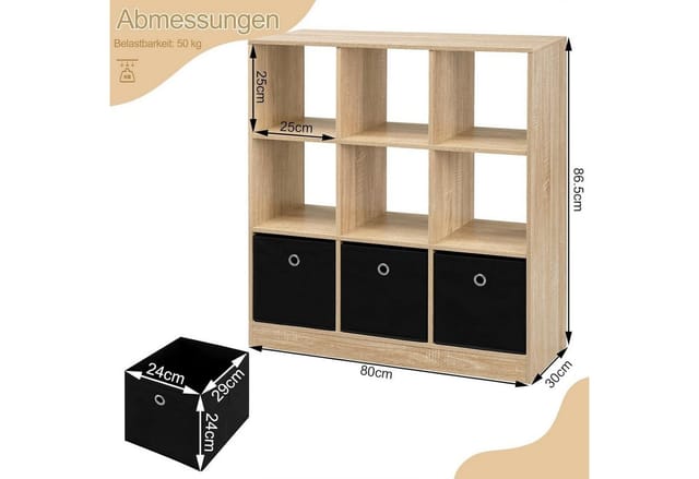 Woltu Bücherregal, mit 9 Fächern, Raumteiler 3 Schubladen aus Vliesstoff