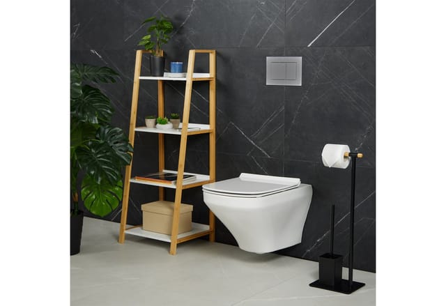 relaxdays WC-Garnitur aus Bambus & Edelstahl