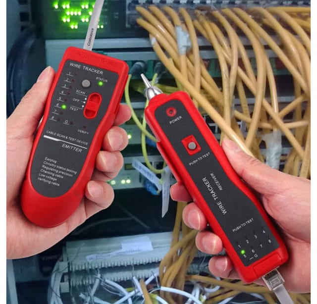 XERSEK Leitungsortungsgerät Multifunktional Kabeltester Kabelfinder Kabelsucher Werkzeug Set, Leitungssucher für Netzwerk und Telefoninstallation, LED Anzeige, inkl. 2x 9V Batterien, für RJ45 /RJ11/LAN