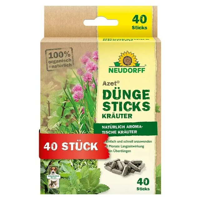 Neudorff Kräuterdünger Bio - Azet DüngeSticks für Kräuter 40 Sticks, Bio Kräuterdünger sorgt für kräftiges Wachstum und aromatische Kräuter, Düngestäbchen Zimmerpflanzen aus natürlichen Rohstoffen