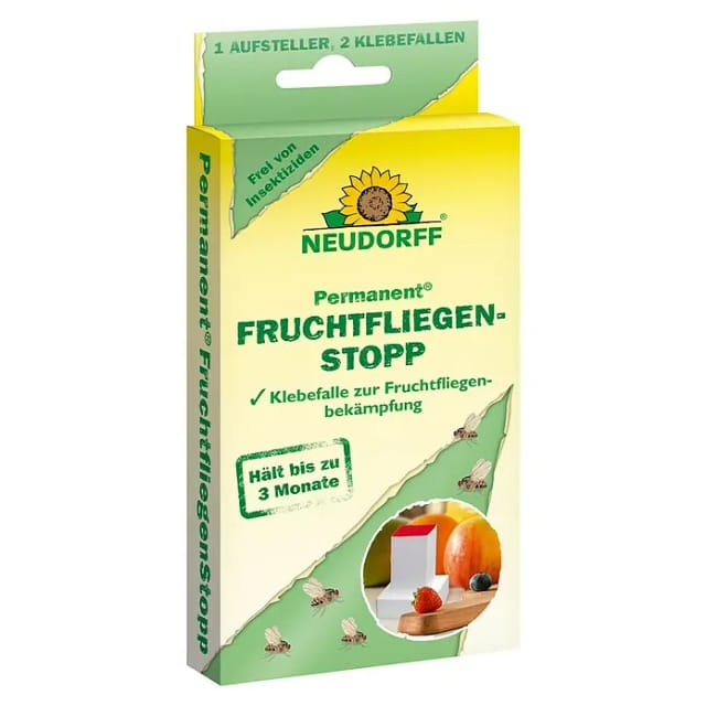 Neudorff Insektenspray Permanent FruchtfliegenStopp, Fruchtfliegenfalle fängt effektiv Frucht,- Obst- und Essigfliegen mit 3 Monaten Langzeitwirkung, Geruchlos und insektizidfrei, frei von Insektiziden, geruchlose Klebefalle, hält bis zu 3 Monat
