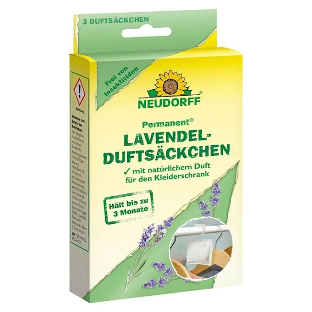 Neudorff Vergrämungsmittel Permanent Lavendelduftsäckchen - 3 Stück, Lavendelsäckchen bekämpft zuverlässig Kleidermotten, in Kleiderschränken und Kommoden mit natürlichem Lavendel, Natürliche Mottenabwehr ohne Insektizide Langzeitwirkung bis zu 3 Mon.