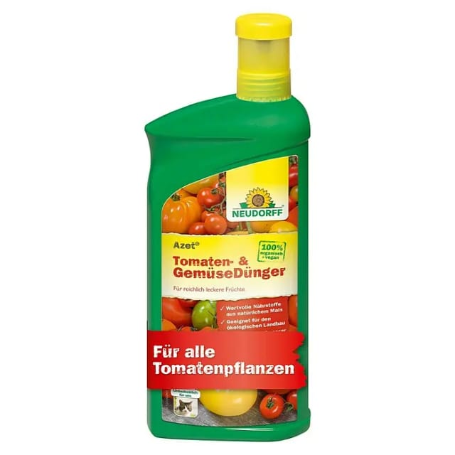 Neudorff Gemüsedünger Bio - Azet Tomaten- und GemüseDünger 1 Liter, Tomatendünger für 100L Gießwasser, Spezialdünger mit praktischem Dosierbecher, Gurken Dünger 100 % organisch und vegan