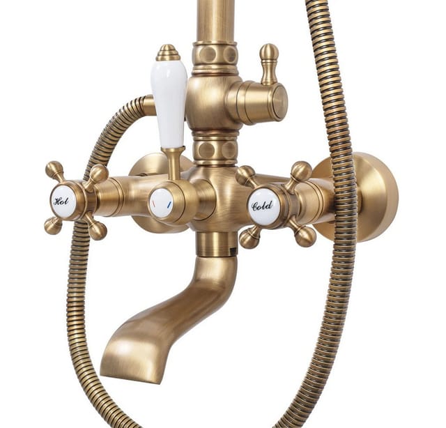 wohnwerk.idee Duschsystem Dusche Antik Retro Gold Matt Schwarz Regendusche mit Handbrause