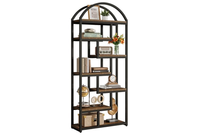 Tribesigns Bücherregal 180cm Bogendesign 7 Fachböden Industrial Regal Braun Schwarz